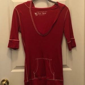 Cotton 3/4 Sleeve Red Hoodie-Shirt